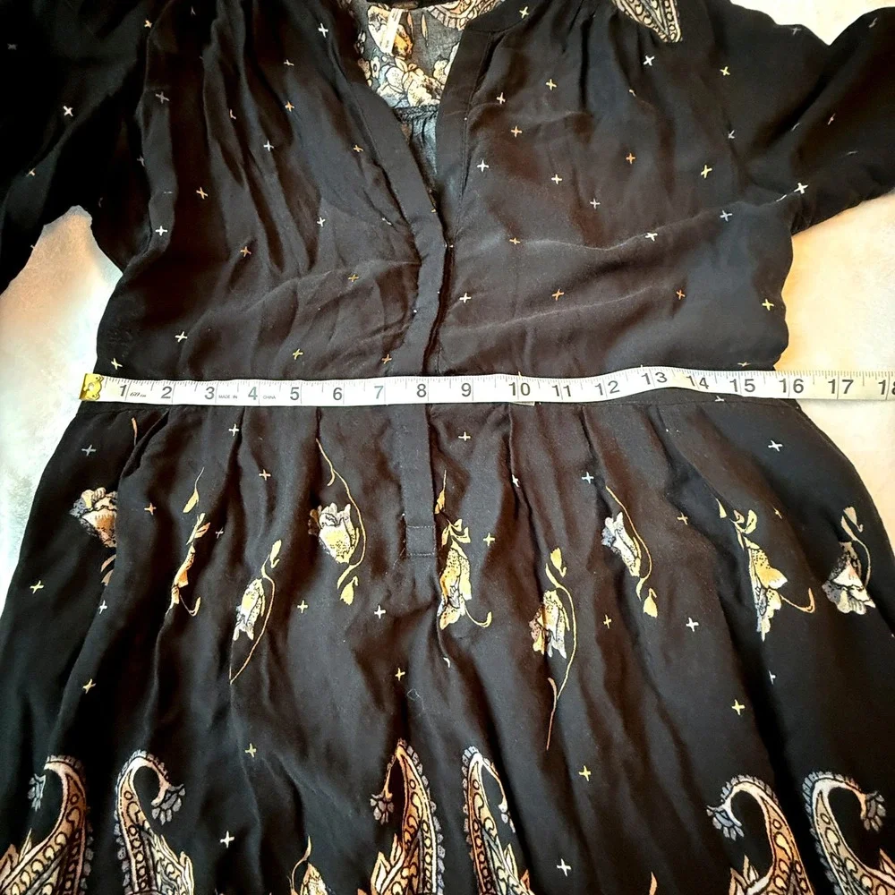 Free People Sierra Valley Mini Dress Small Black Paisley Floral Boho